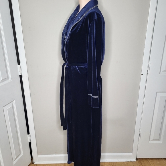 Vintage Amanda Stewart Intimates Deep Blue Embroidered Robe Medium - Picture 4 of 7